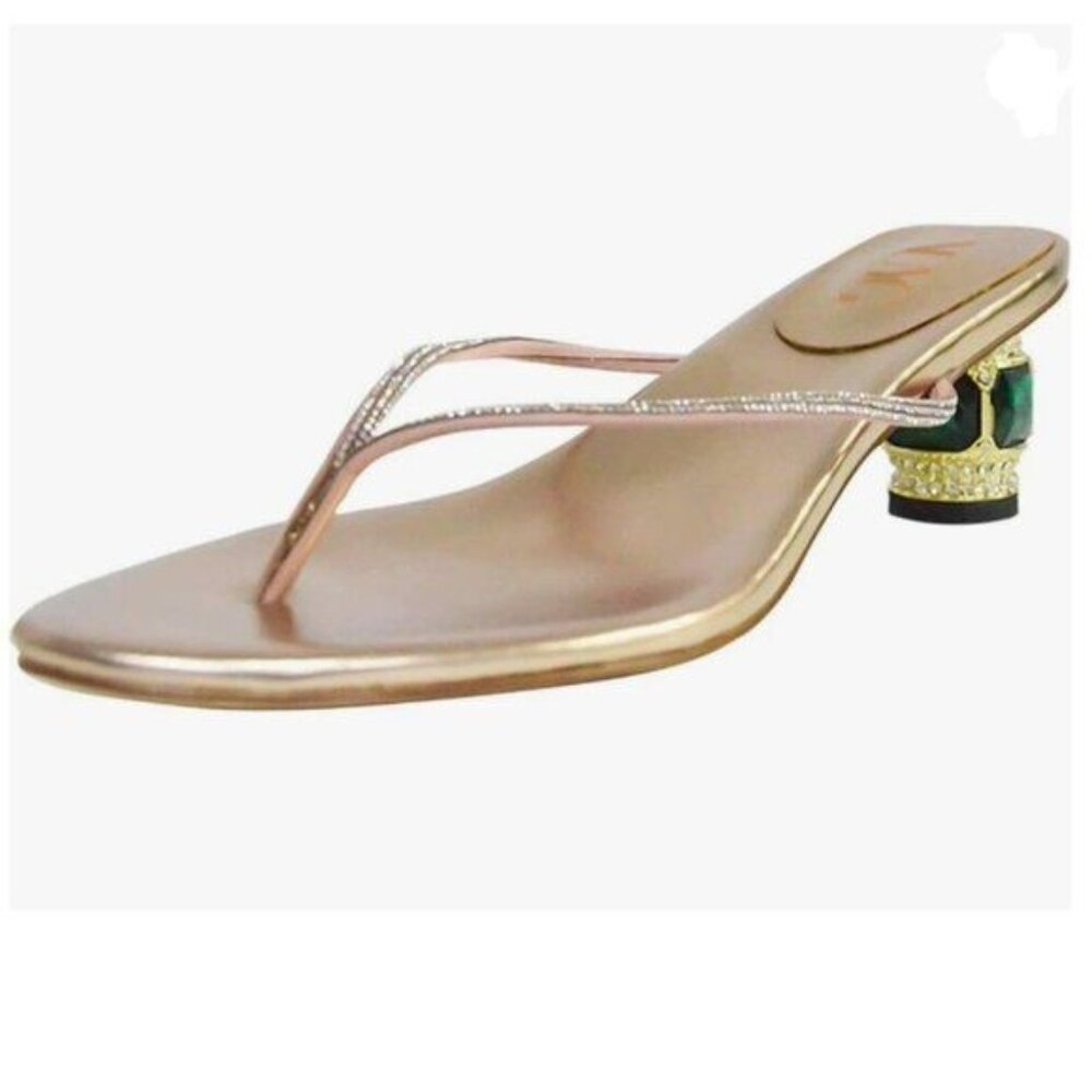 Champagne Crystal Heel Sandals Flip Flops Open Toe Daily Wearing Slippers